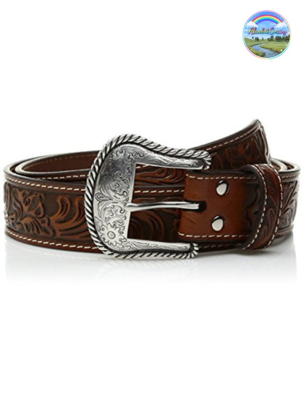 Western Belt Floral Embossed Leather 1.5in Strap Silver Buckle